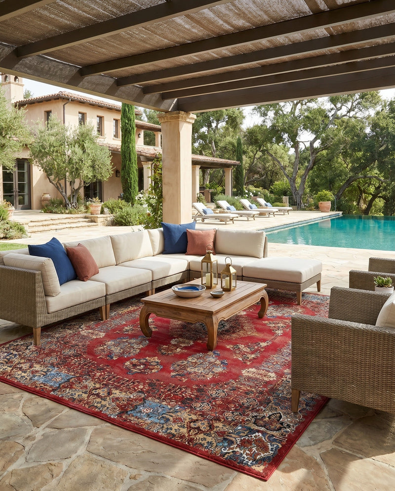 Patio Heritage Collection Area Rug -  Terrace Rectangle Antique Red  lifestyle 5