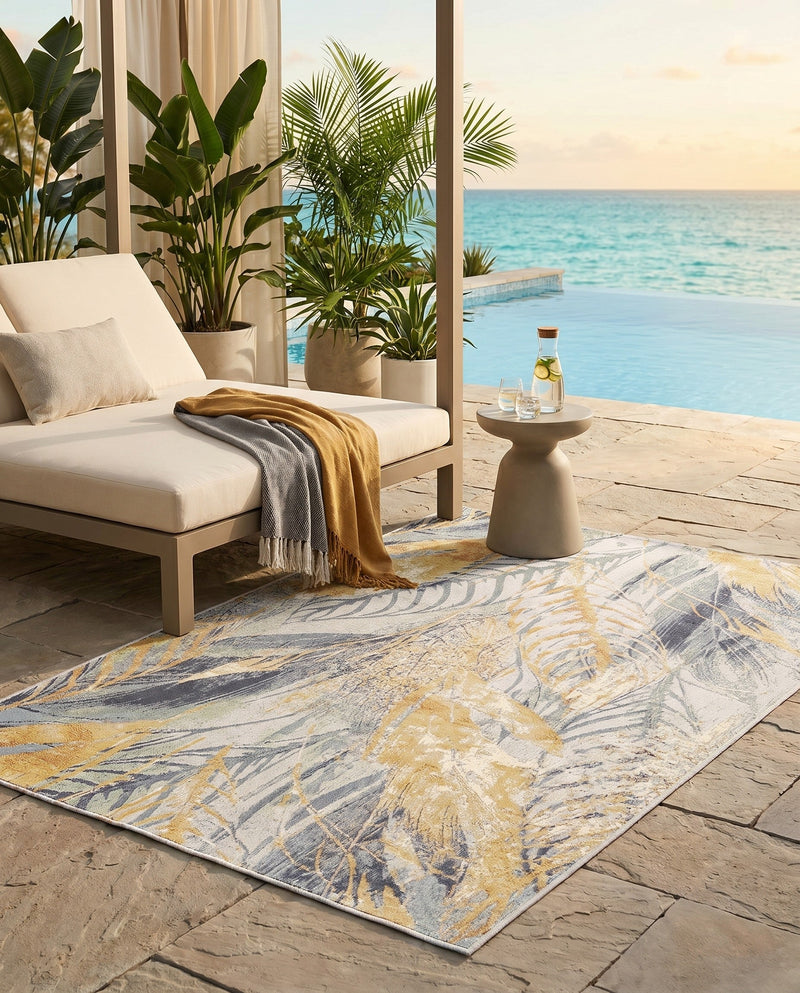 Seaside Blooms Collection Area Rug -  Blossom Rectangle Gray Ivory Yellow  lifestyle 24