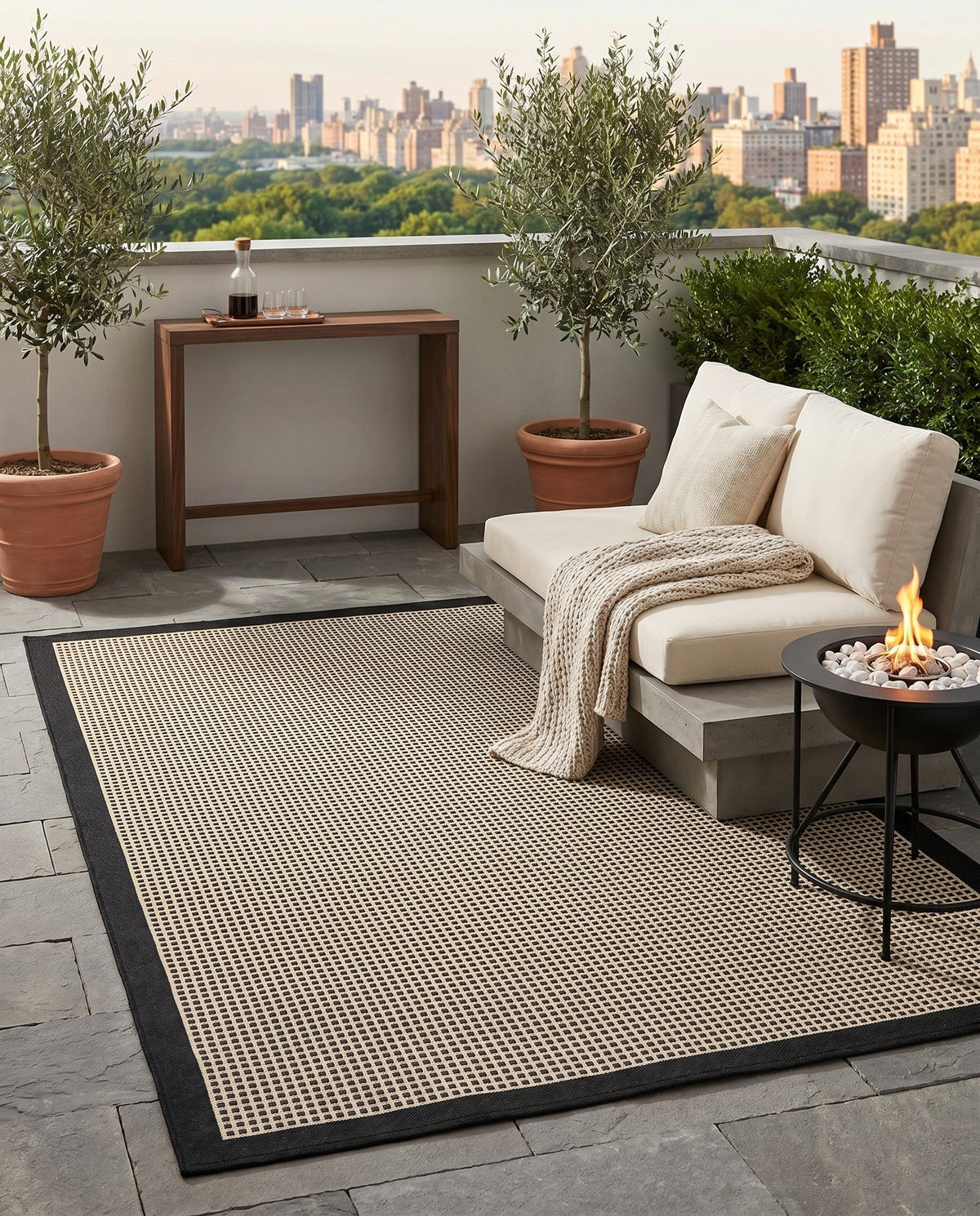 Terrace Fringe Collection Area Rug - Oceanside Rectangle Black  lifestyle 64