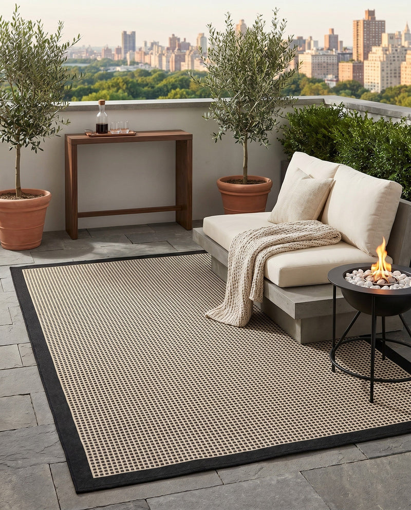Terrace Fringe Collection Area Rug - Oceanside Rectangle Black  lifestyle 64