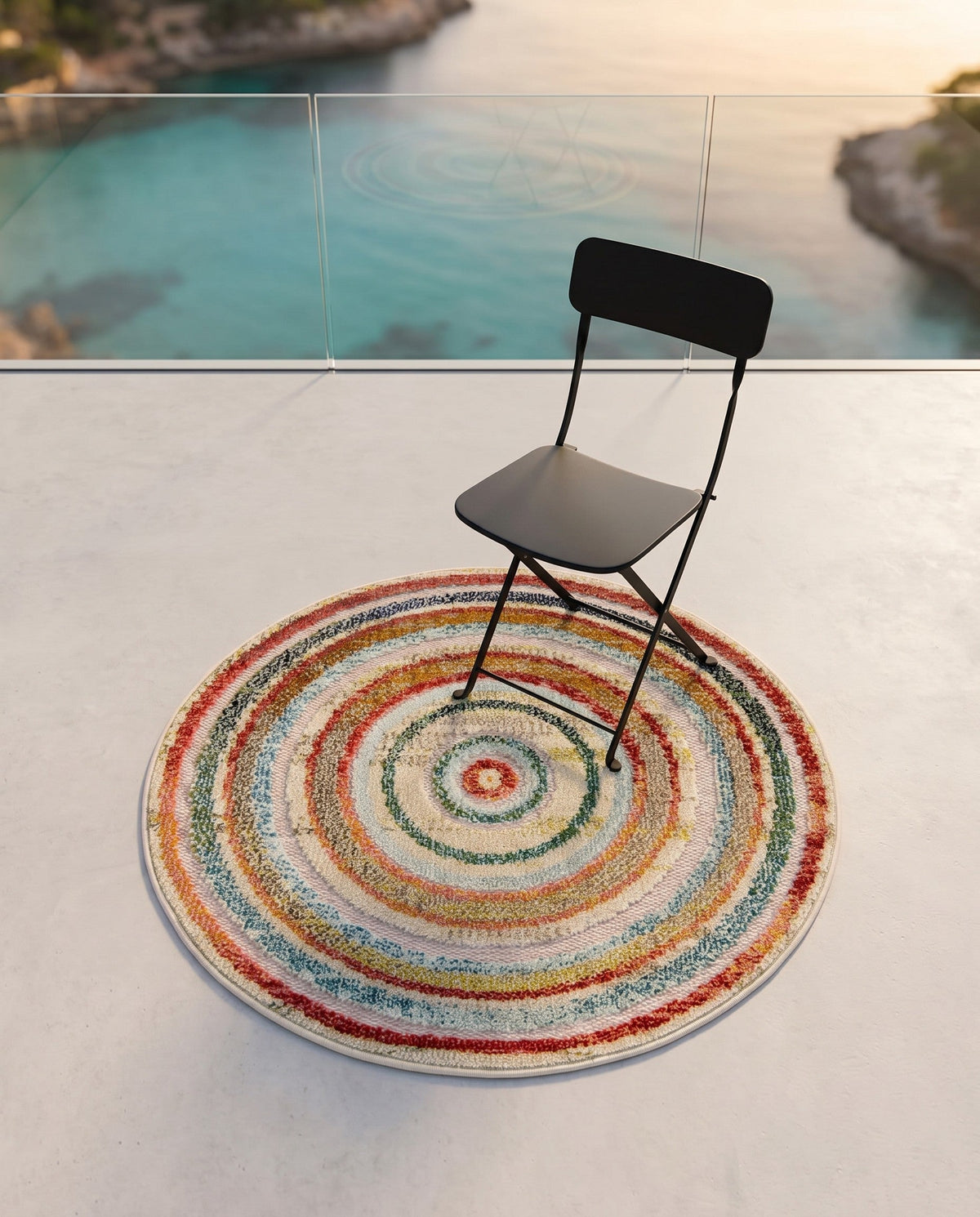 Outdoor Marrakesh Collection Area Rug -  Ouarzazate Round Multi Beige  lifestyle 89