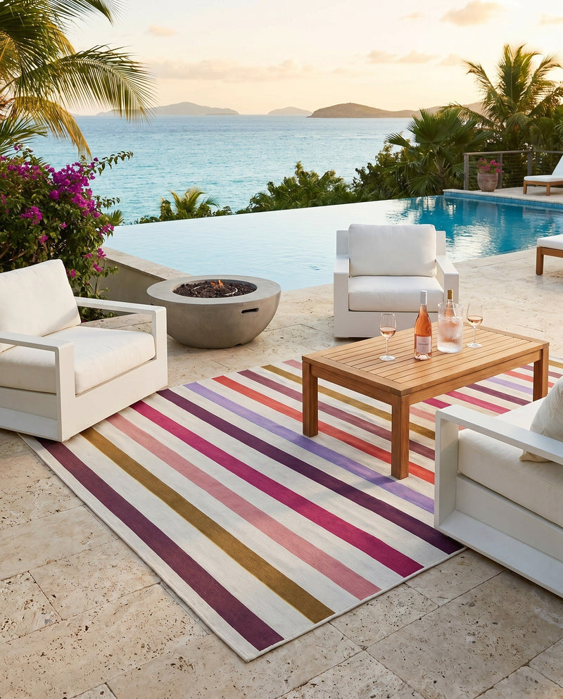 Seaside Stripes Collection Area Rug - Azul Rectangle White  lifestyle 20