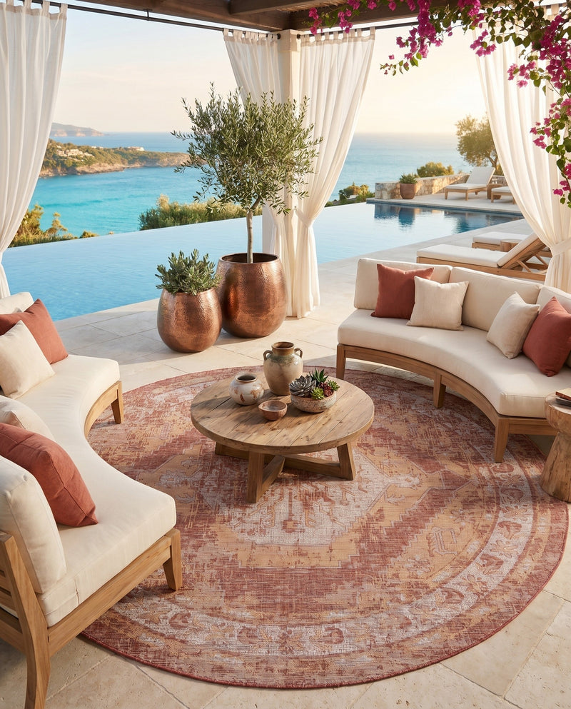 Patio Heritage Collection Area Rug -  Augusta (Rust Red) Round Rust Red  lifestyle 62