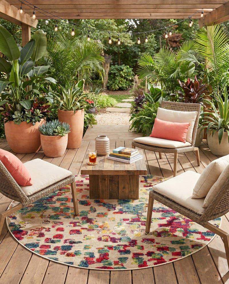 Outdoor Marrakesh Collection Area Rug -  Oujda Round Multi  lifestyle 66