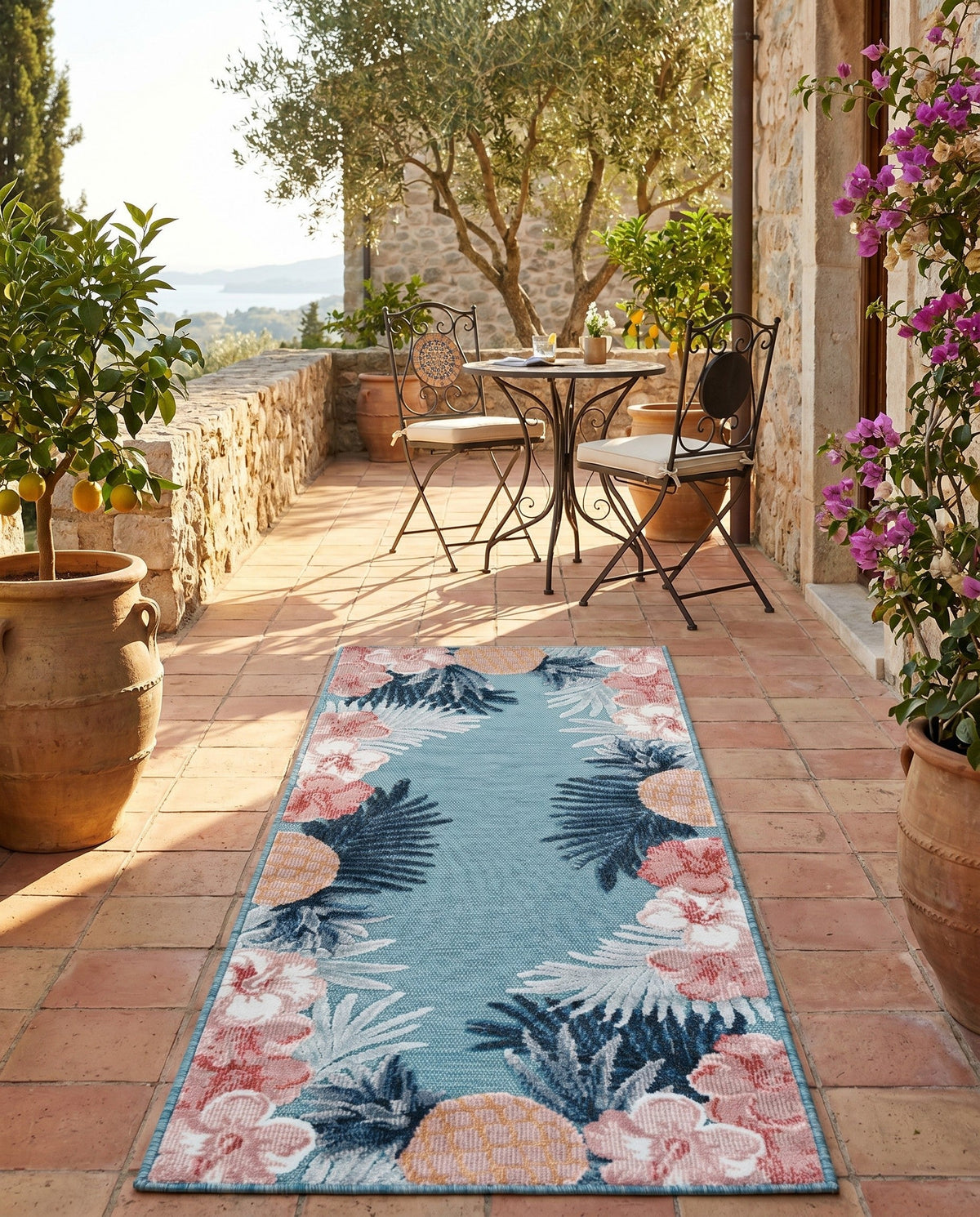 Seaside Blooms Collection Area Rug - Haven Runner Blue  lifestyle 98