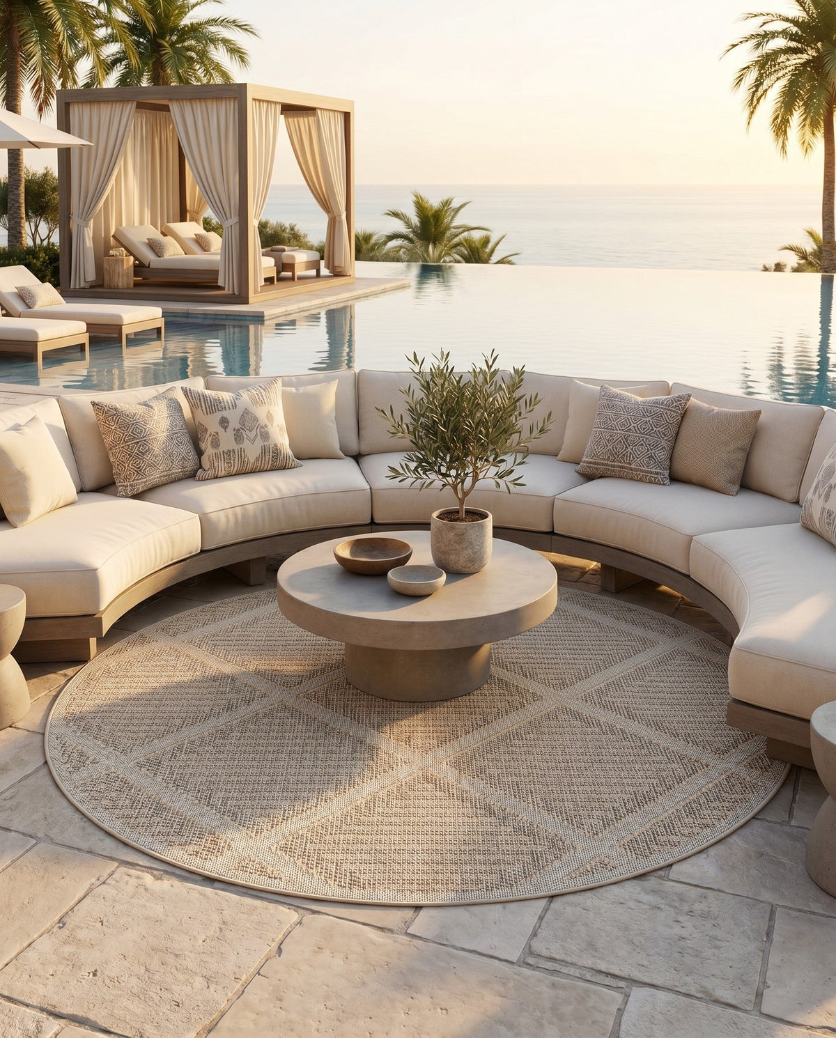 Savannah Pergola Collection Area Rug -  Eden Round Khaki  lifestyle 140