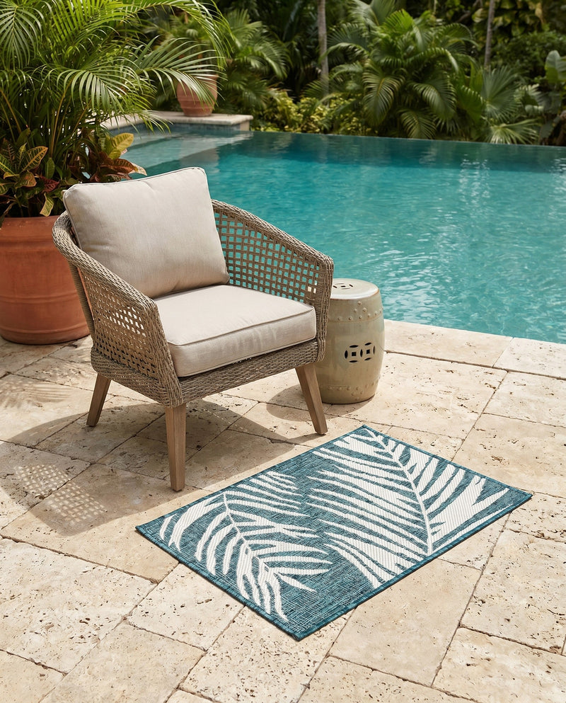 Seaside Blooms Collection Area Rug - Verdure (Teal) Rectangle Teal  lifestyle 22