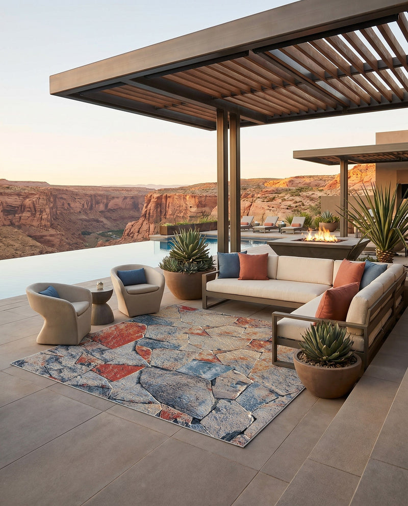 Urban Terrace Collection Area Rug -  Boulevard Square Multi  lifestyle 80