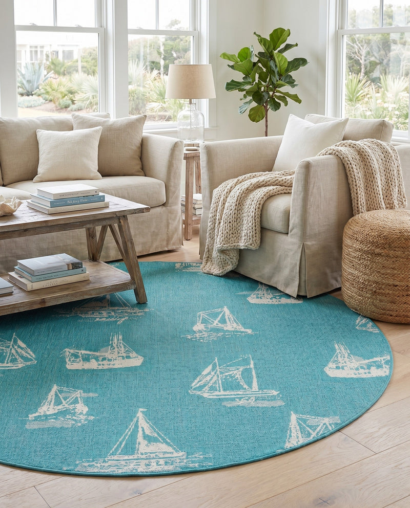 Seaside Haven Rugs Collection Area Rug -  Beachcomber Round Teal  lifestyle 74