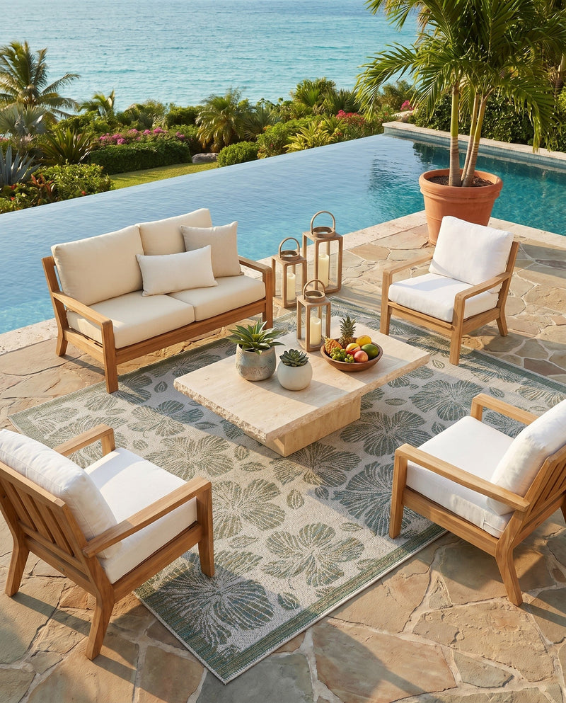 Coastal Terrace Collection Area Rug -  Marina Rectangle Ivory and Beige  lifestyle 11