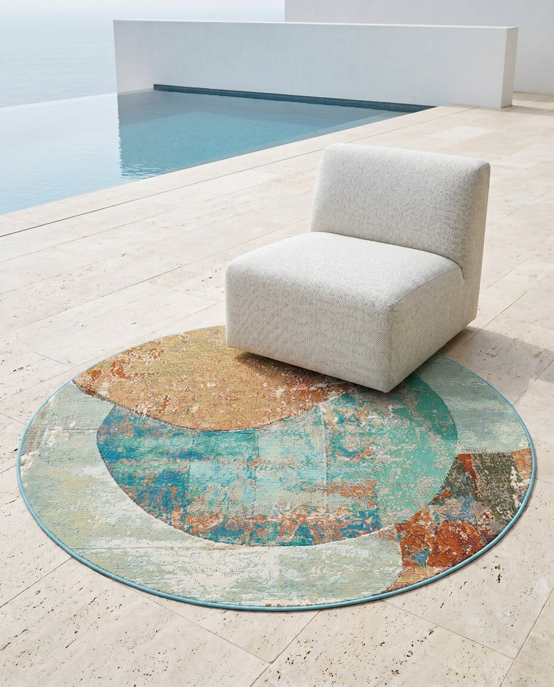 Urban Terrace Collection Area Rug -  Portico Round Multi  lifestyle 64