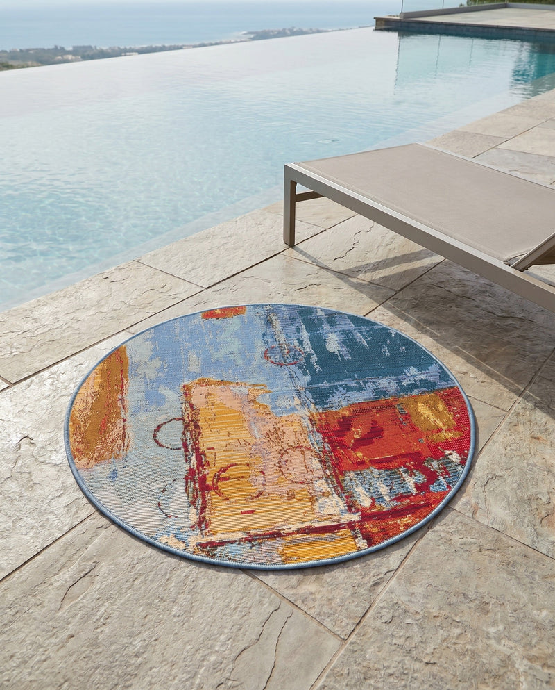 Urban Terrace Collection Area Rug -  Arbour Round Multi  lifestyle 85