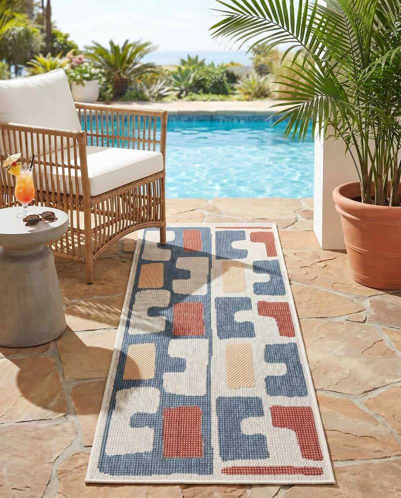 Coastal Terrace Collection Area Rug -  Sail Runner Ivory and Blue  lifestyle 54