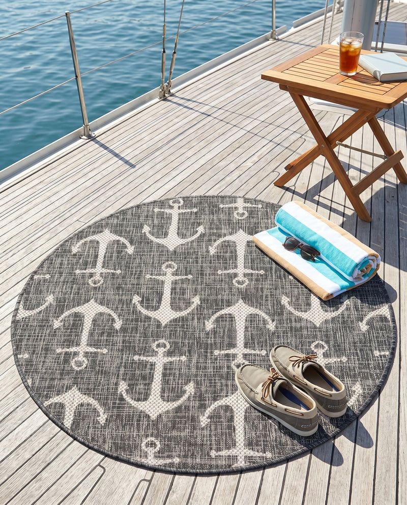 Seaside Haven Rugs Collection Area Rug - Sapphire (Charcoal) Round Charcoal  lifestyle 46