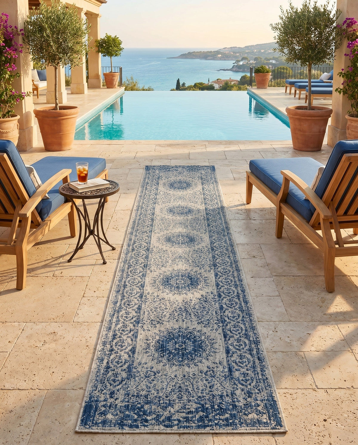 Patio Heritage Collection Area Rug -  Lafayette (Blue) Runner Blue  lifestyle 55