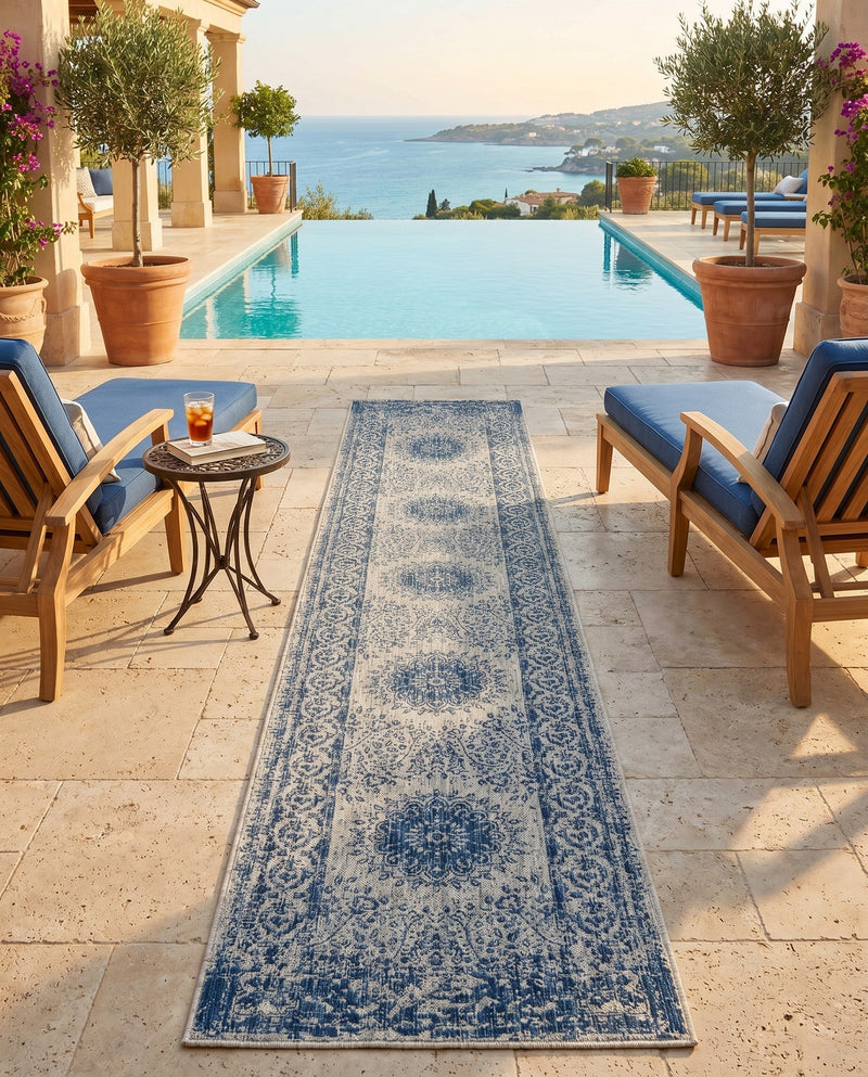 Patio Heritage Collection Area Rug -  Lafayette (Blue) Runner Blue  lifestyle 55
