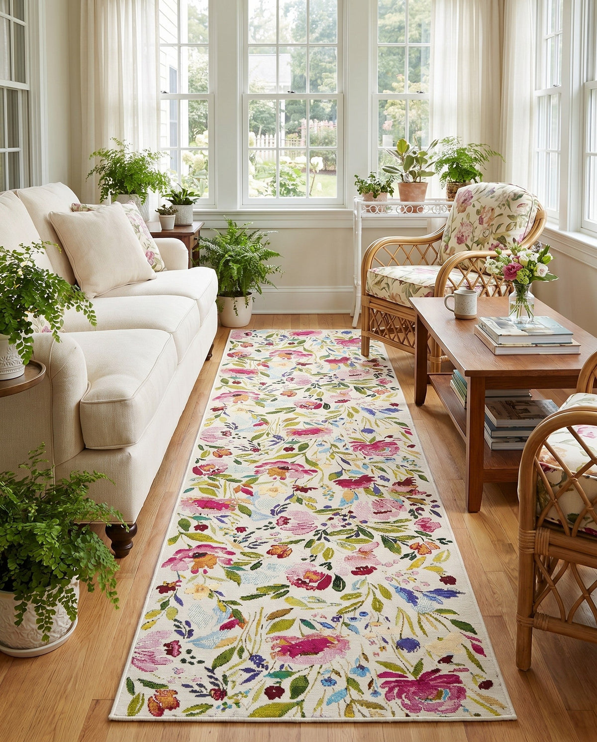 Seaside Blooms Collection Area Rug -  Meadow Runner Multi  lifestyle 96