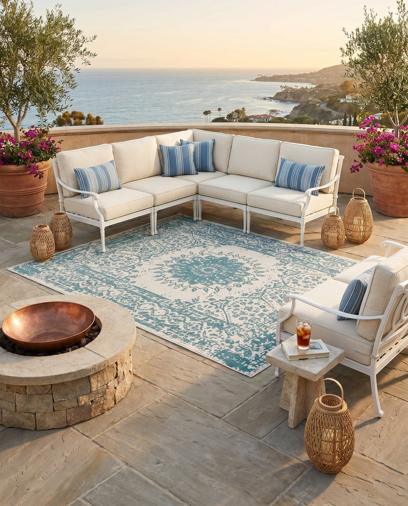 Patio Heritage Collection Area Rug -  Lafayette (Aqua) Rectangle Aqua  lifestyle 20