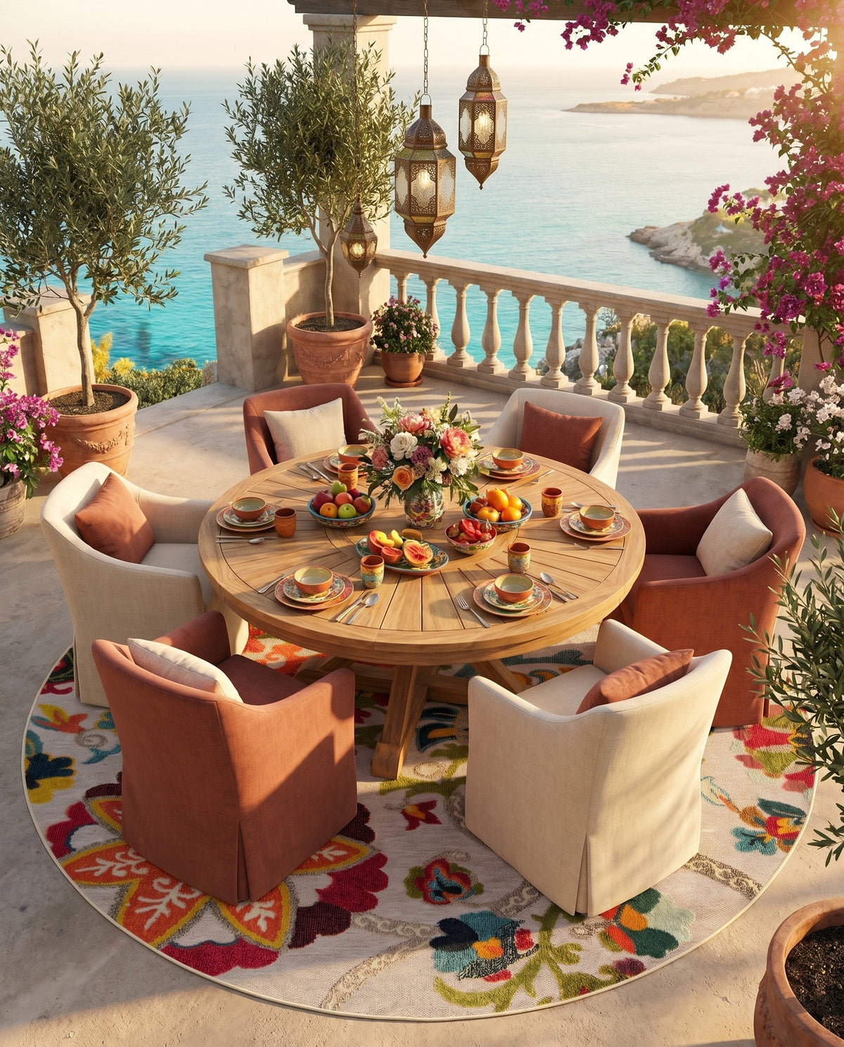 Outdoor Marrakesh Collection Area Rug - Fes Round Multi Beige  lifestyle 175