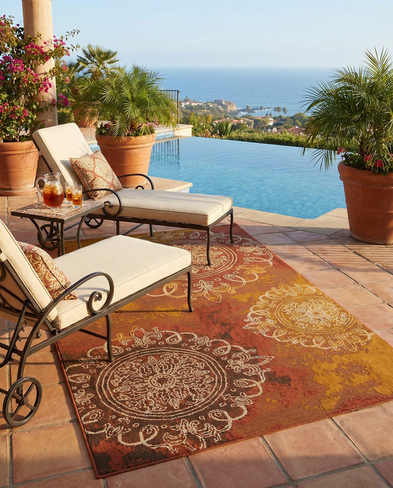Urban Terrace Collection Area Rug -  Veranda Rectangle Rust Red  lifestyle 16