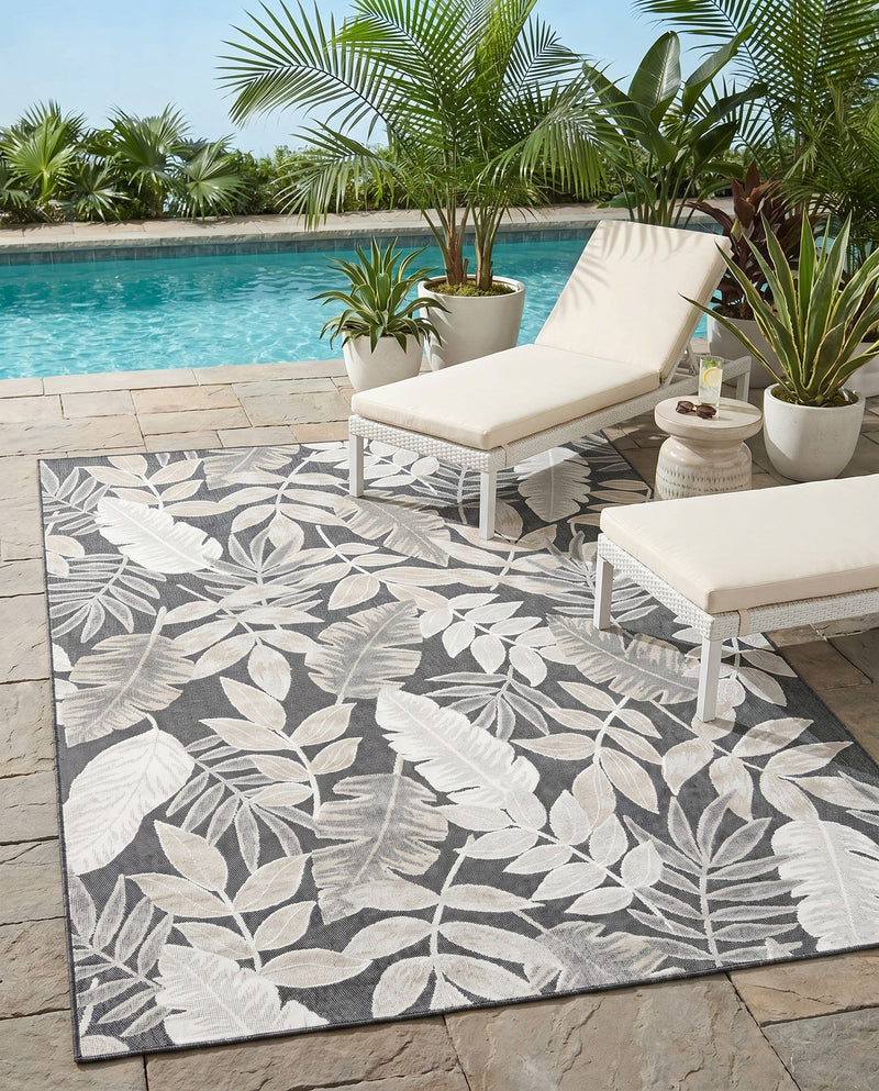 Seaside Blooms Collection Area Rug -  Serene Rectangle Black  lifestyle 46