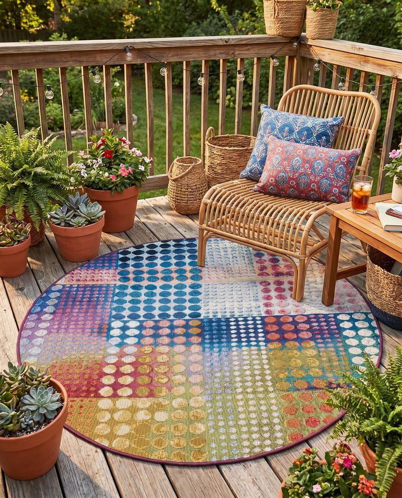 Urban Terrace Collection Area Rug -  Atrium Round Multi  lifestyle 68