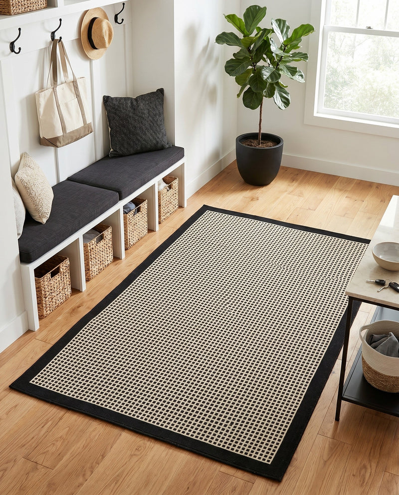 Terrace Fringe Collection Area Rug - Oceanside Rectangle Black  lifestyle 47