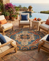 Patio Heritage Collection Area Rug -  Grove Round Navy Blue and Rust Red  lifestyle 78