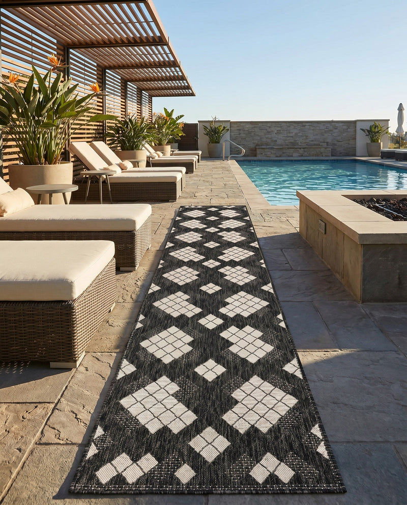 Urban Terrace Collection Area Rug -  Williamsburg Runner Black and White  lifestyle 59