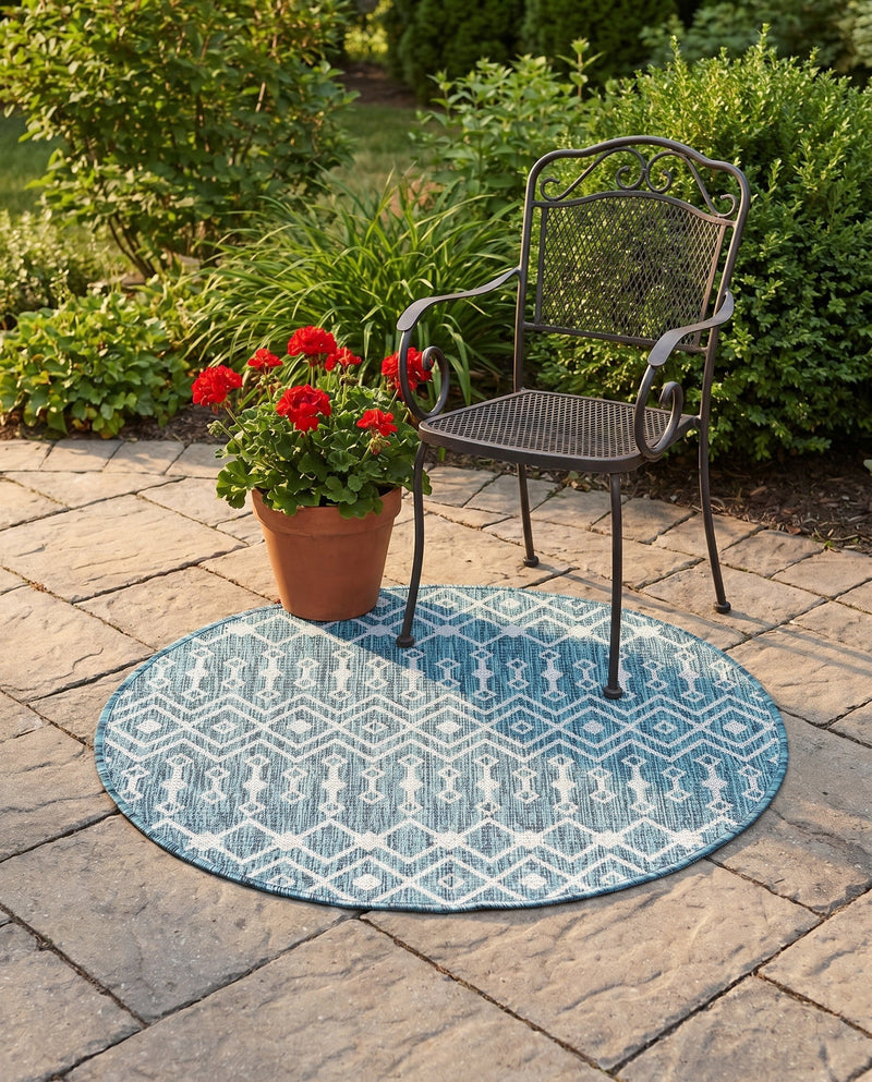 Savannah Pergola Collection Area Rug -  Pergola (Teal) Round Teal  lifestyle 50