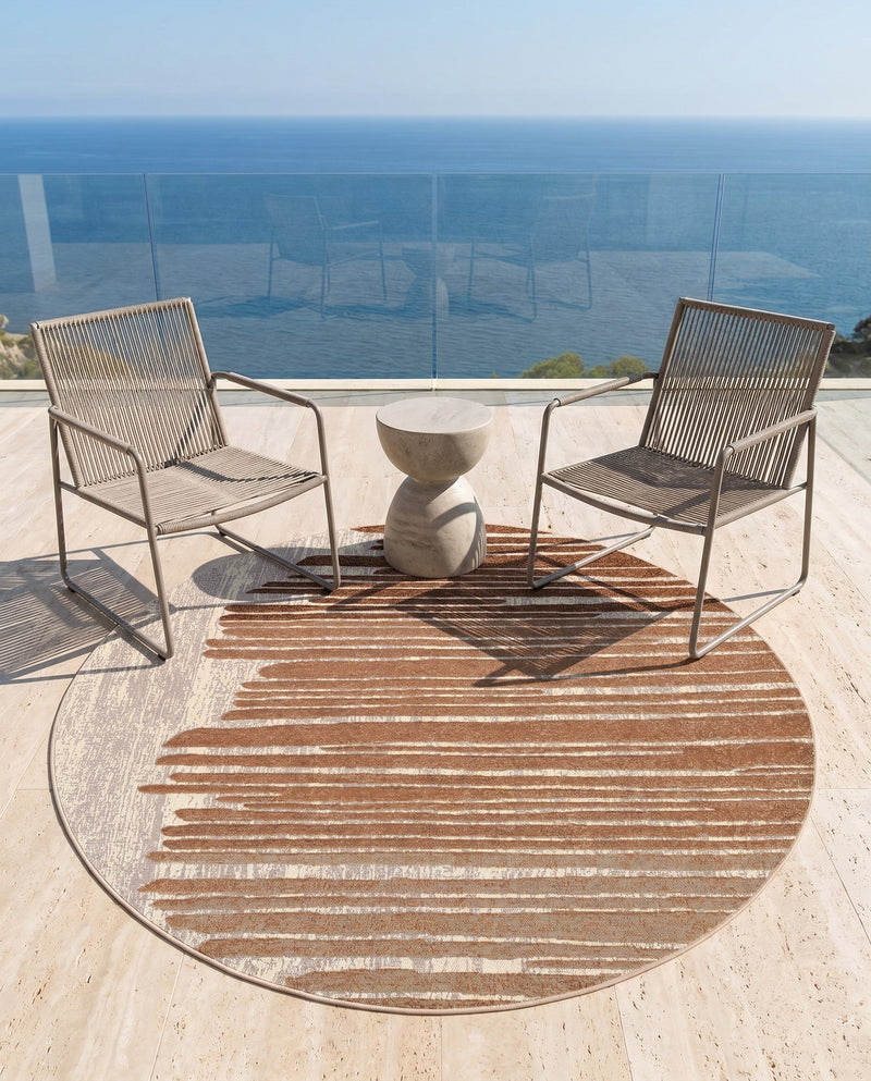 Urban Terrace Collection Area Rug -  Balcony Round Beige Brown  lifestyle 69