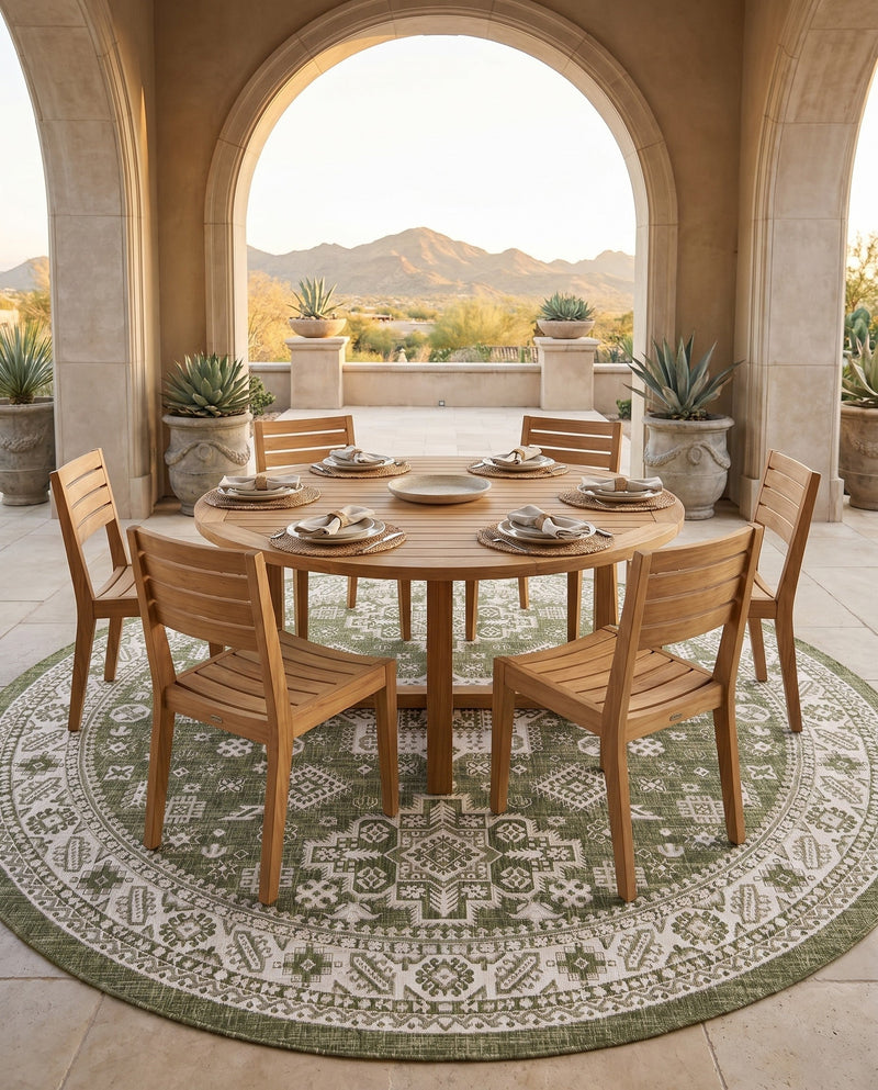 Tribal Terrace Treasures Collection Area Rug -  Incan Isle (Green) Round Green  lifestyle 28