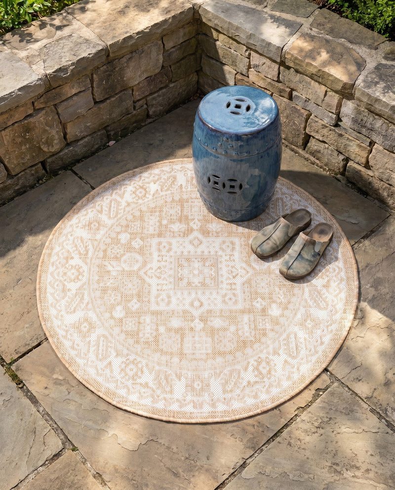 Tribal Terrace Treasures Collection Area Rug -  Incan Isle (Natural) Round Natural  lifestyle 36