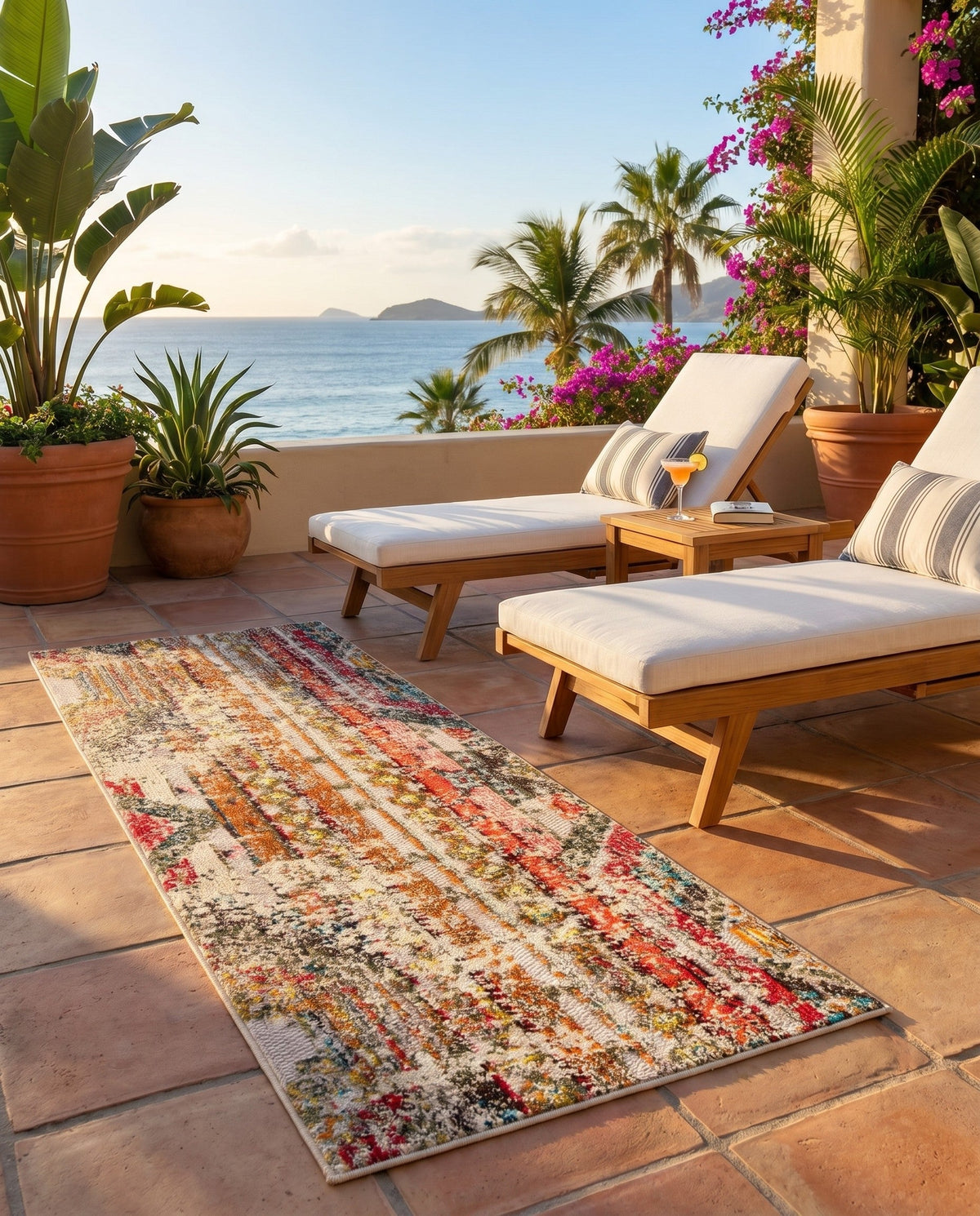 Outdoor Marrakesh Collection Area Rug -  Agadir Runner Multi Beige  lifestyle 119
