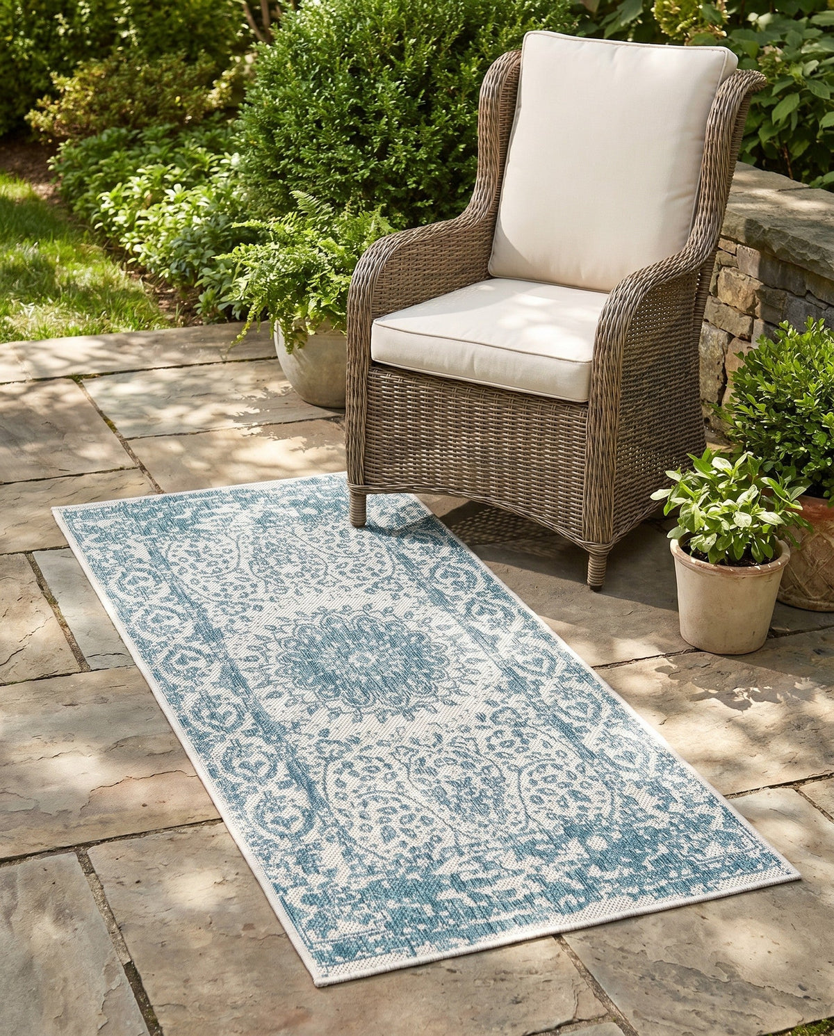 Patio Heritage Collection Area Rug -  Lafayette (Aqua) Runner Aqua  lifestyle 88