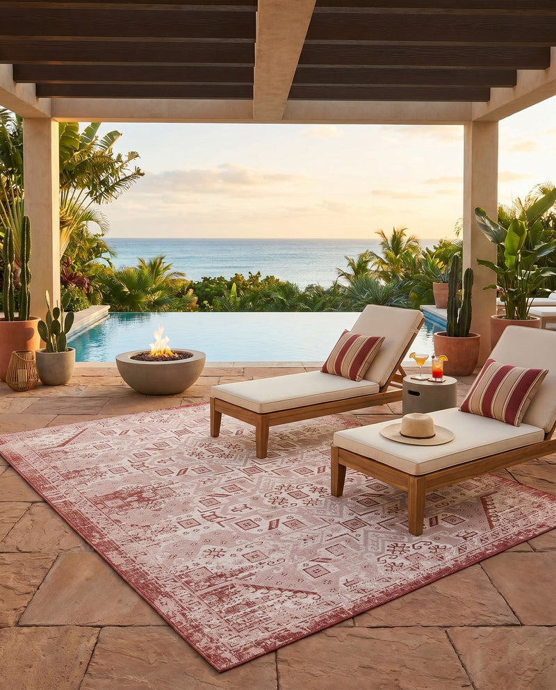 Tribal Terrace Treasures Collection Area Rug - Mayan Marina (Rust Red) Rectangle Rust Red  lifestyle 28