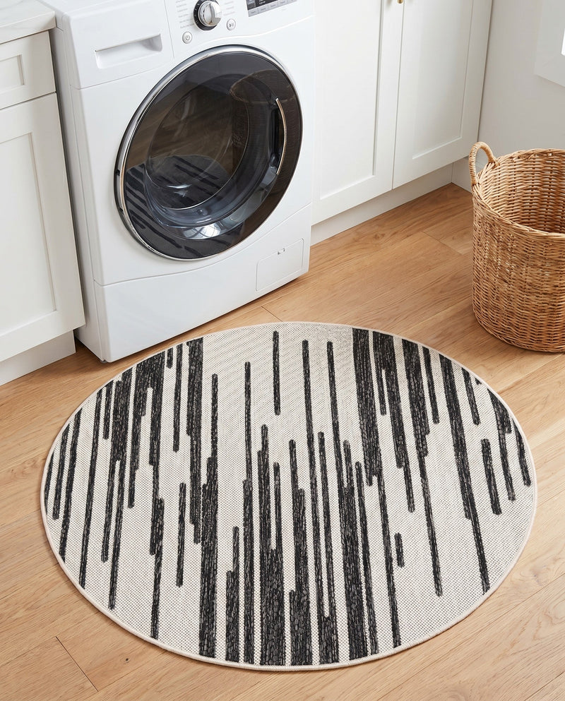 Urban Terrace Collection Area Rug -  Riverside Round Black and White  lifestyle 57