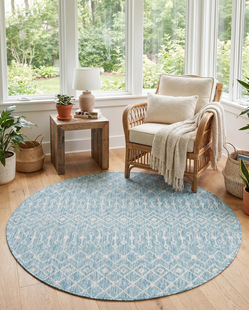 Savannah Pergola Collection Area Rug -  Pergola (Aqua) Round Aqua  lifestyle 65