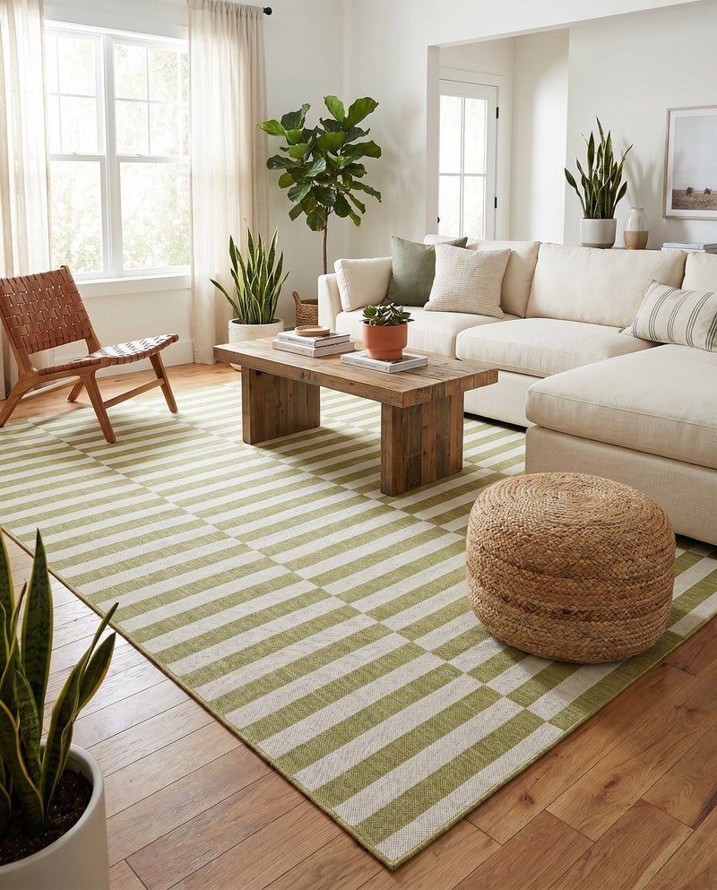 Seaside Stripes Collection Area Rug - Cabana (Green) Rectangle Green  lifestyle 13