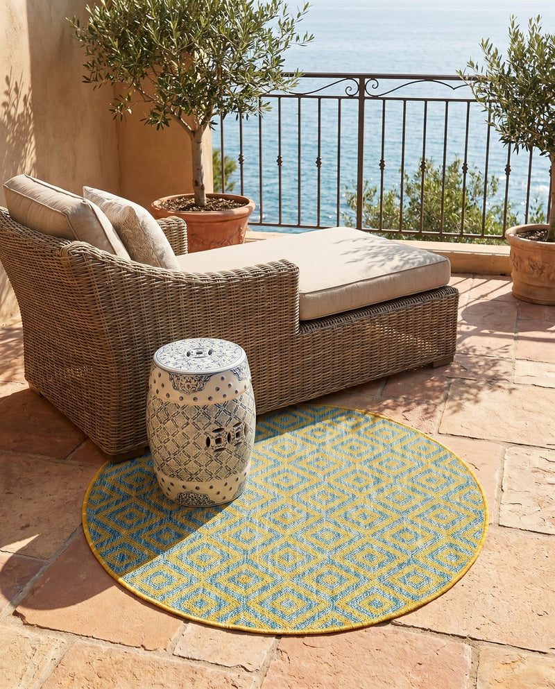 Urban Oasis Rugs Collection Area Rug -  Rooftop (Yellow and Aqua) Round Yellow and Aqua  lifestyle 63