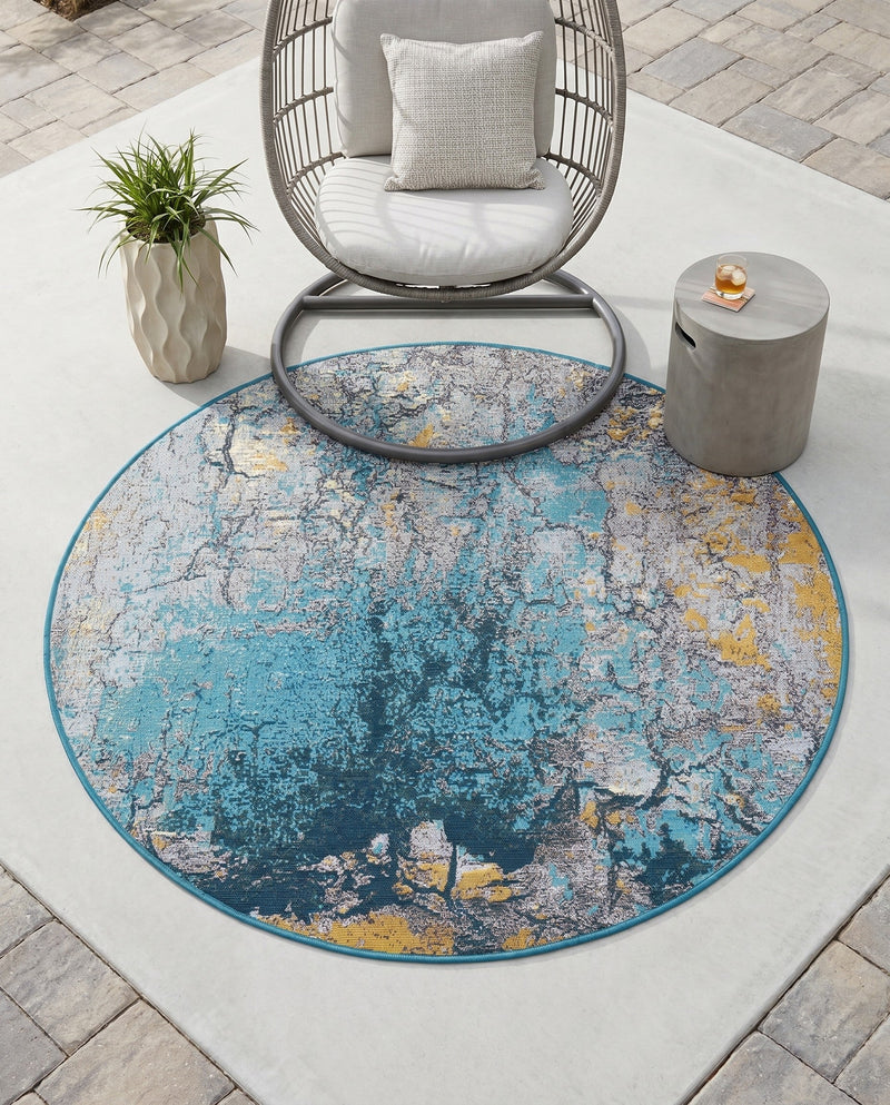 Urban Terrace Collection Area Rug -  Lanai Round Gradient Blue  lifestyle 20