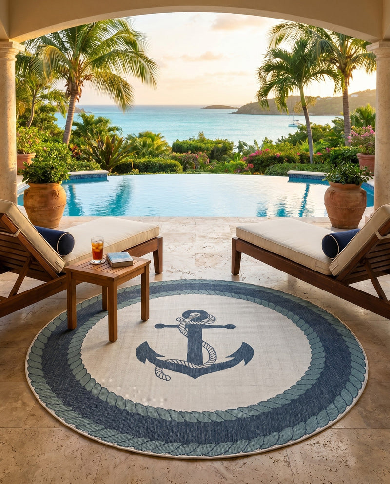 Seaside Haven Rugs Collection Area Rug -  Coralreef Round Navy Blue  lifestyle 54