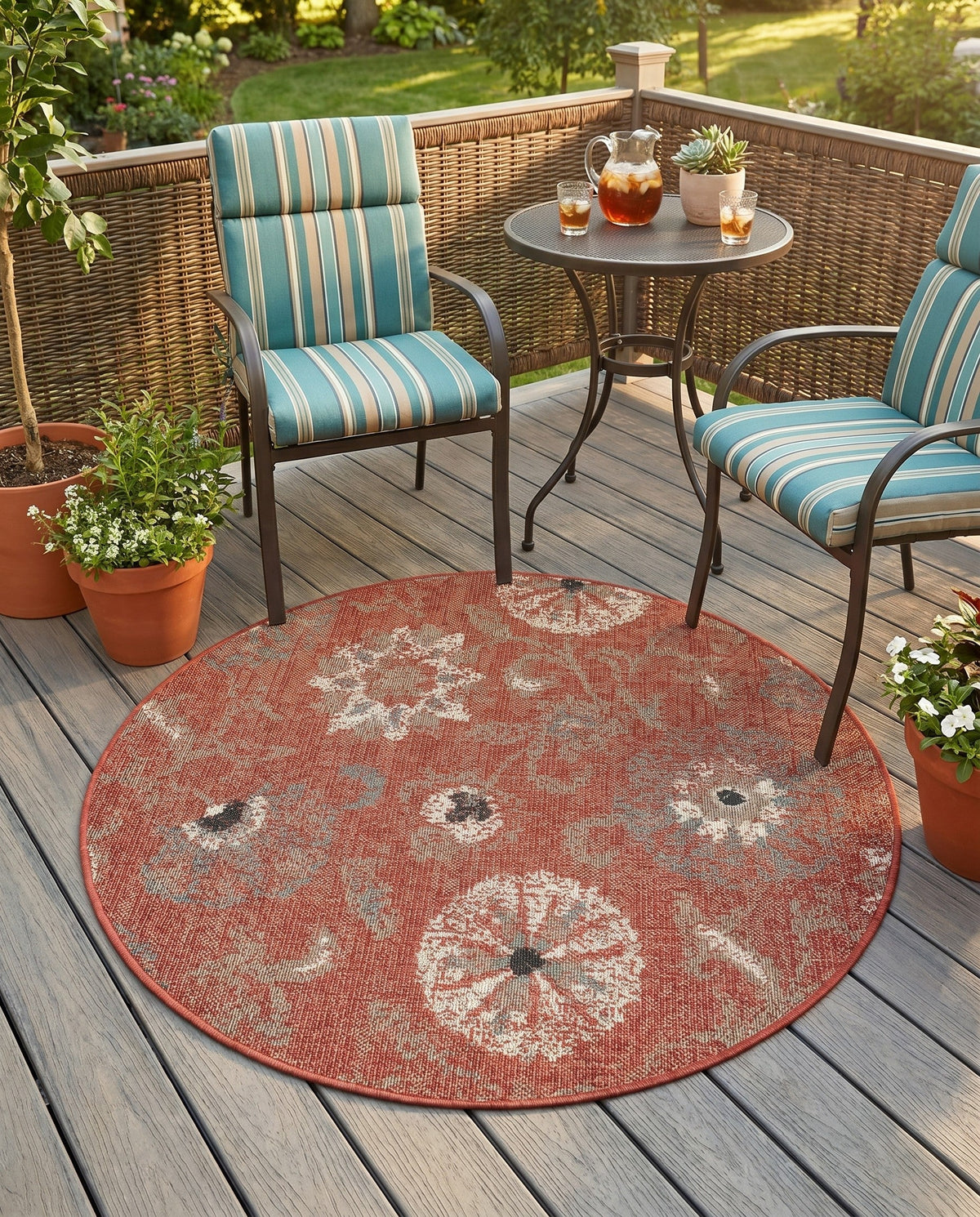 Seaside Blooms Collection Area Rug - Seychelles Round Terracotta  lifestyle 157