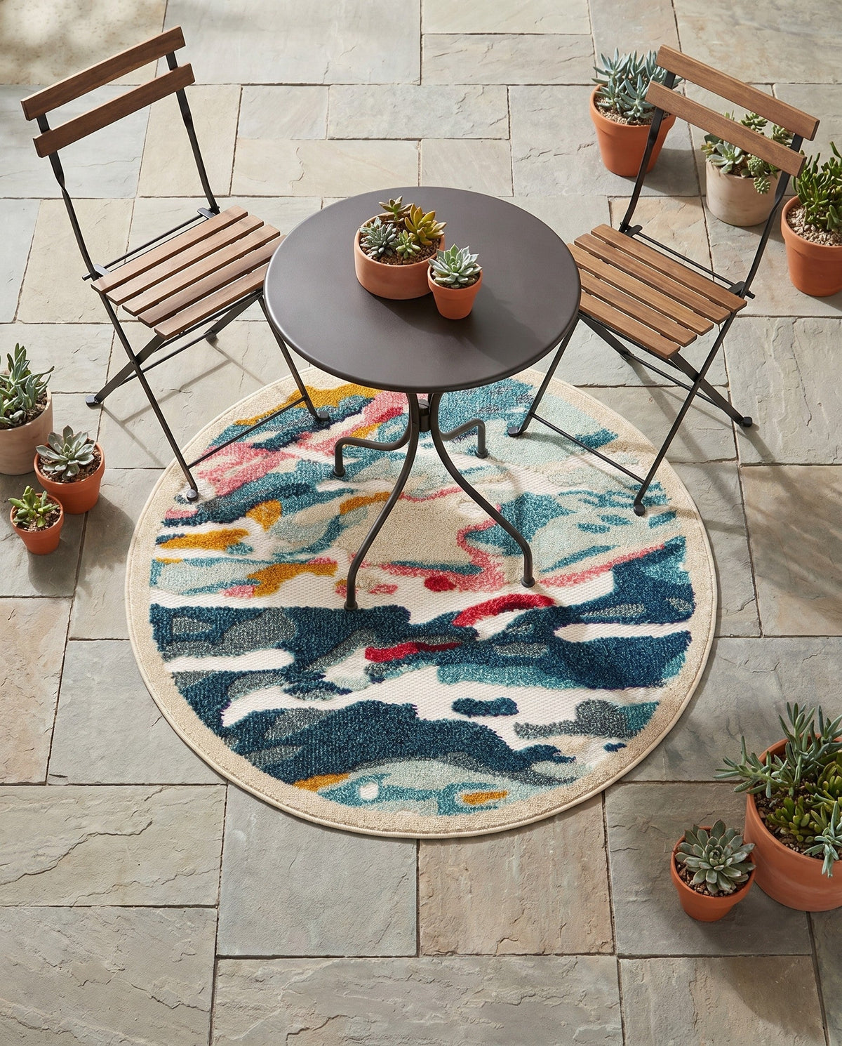 Outdoor Marrakesh Collection Area Rug -  Meknes Round Multi  lifestyle 95