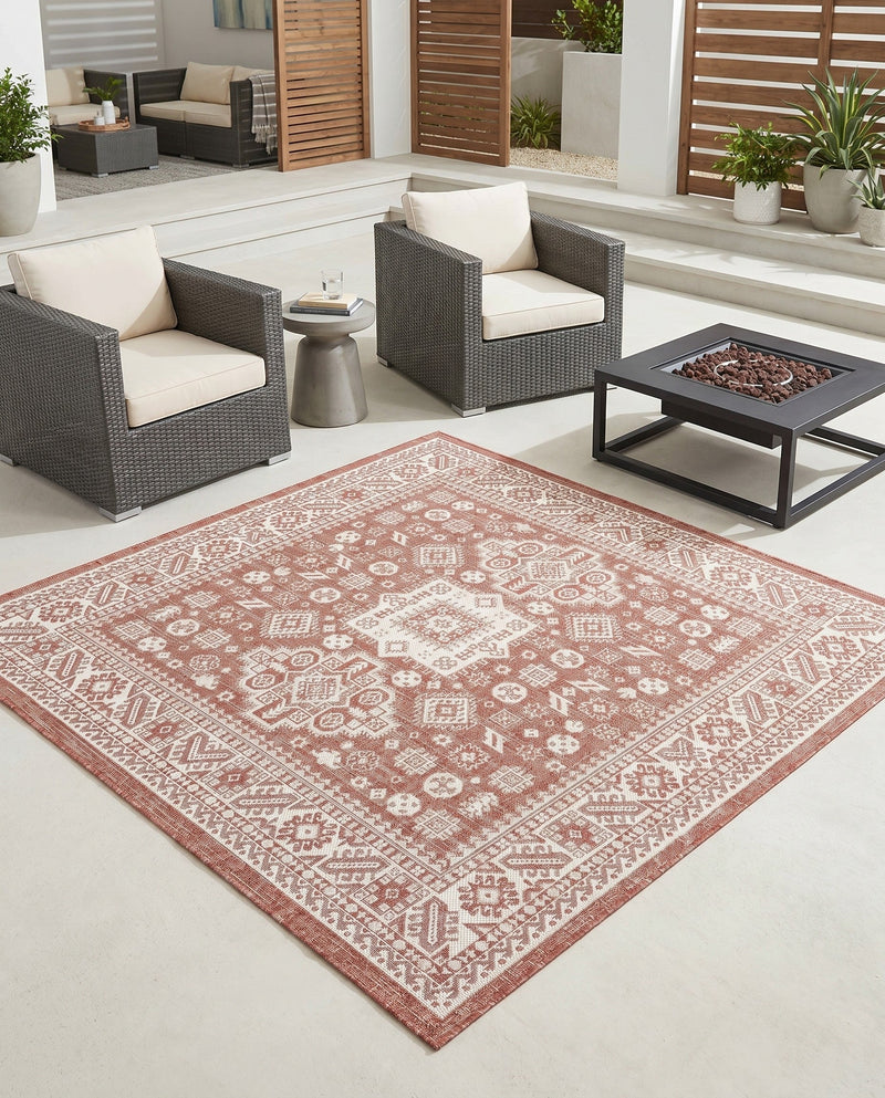 Tribal Terrace Treasures Collection Area Rug -  Incan Isle (Rust Red) Square Rust Red  lifestyle 42
