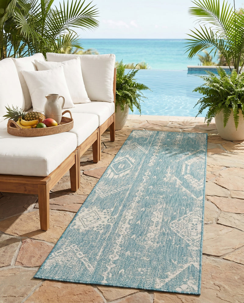Desert Nomad Terrace Collection Area Rug - Sahara (Light Aqua) Runner Light Aqua  lifestyle 35