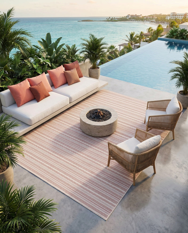 Seaside Stripes Collection Area Rug -  Boardwalk (Red) Rectangle Red  lifestyle 23
