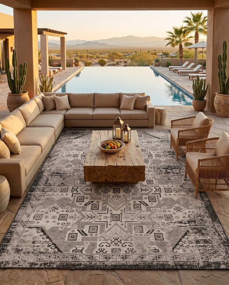 Tribal Terrace Treasures Collection Area Rug - Mayan Marina (Charcoal Gray) Rectangle Charcoal Gray  lifestyle 37