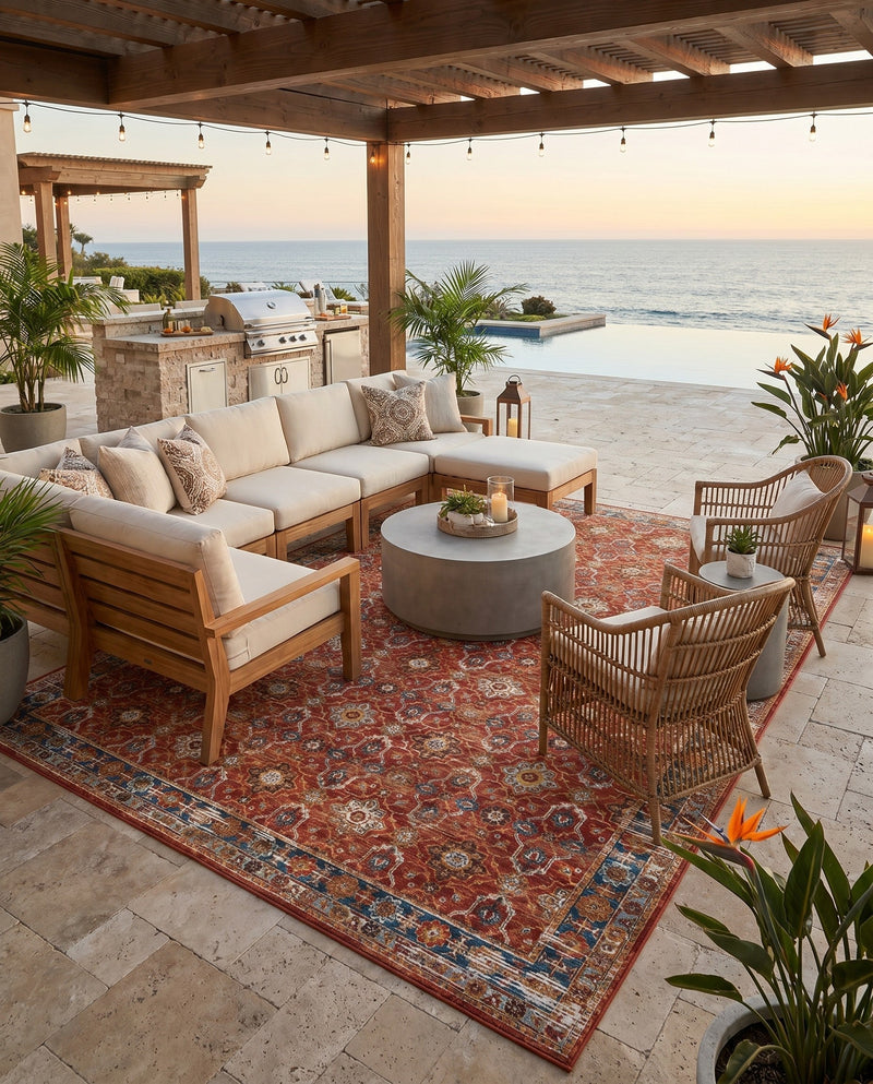 Patio Heritage Collection Area Rug -  Eden Rectangle Antique Red  lifestyle 13