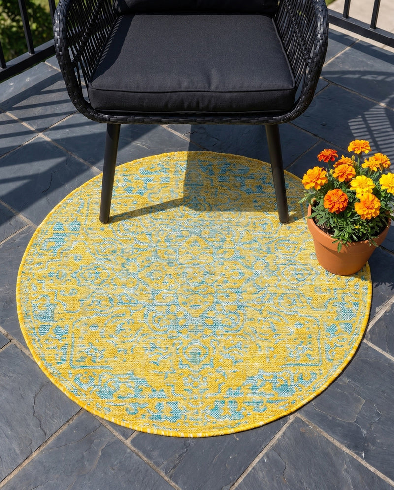 Urban Oasis Rugs Collection Area Rug -  Penthouse (Yellow and Aqua) Round Yellow and Aqua  lifestyle 52